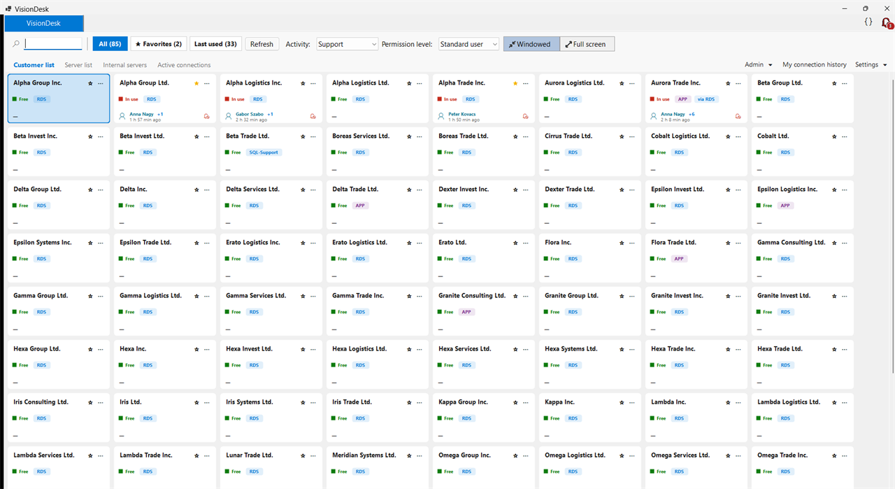Server list with live availability