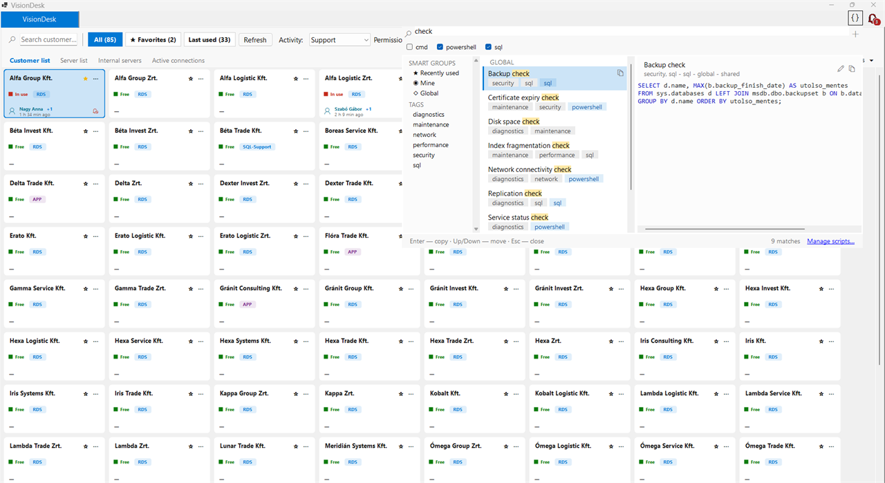 Script search palette